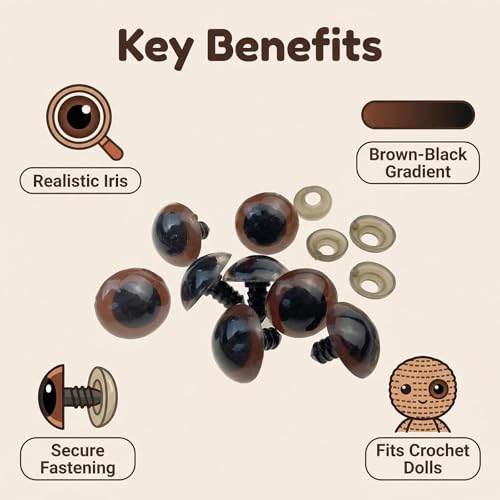 100PCS Brown Plastic Safety Screw Eyes with Washer Crafts Making Accessories Supply (Diameter 24mm) - size: Diameter 24mm