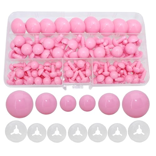 Thalinfayi 200pcs 10/15/24mm Safety Eyes and Washers for Amigurumi Crochet | Pink Plastic Crochet Craft Eyes for Stuffed Plush Animals, Crafts, Crochet Doll DIY Making Supplies ; Neatly Sorted by Size - color: Pink