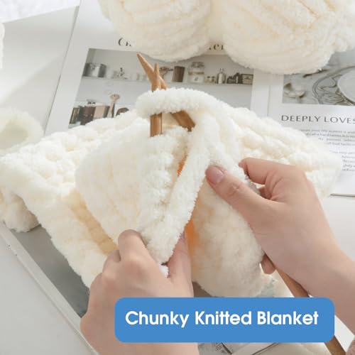 HOMBYS Cream White Chunky Chenille Yarn for Hand Knitting,Fluffy Soft Jumbo Yarn Crocheting,Super Bulky Big Yarn for Chunky Blanket,Large Thick Arm Knitting Yarn,8 Pack Plush Fuzzy Yarn - color: Cream White