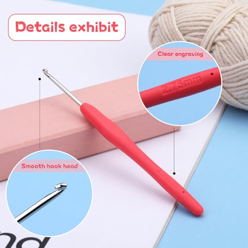 QMNNMA 2.75 mm Crochet Hook, Ergonomic Crochet Hooks, Crochet Needles | Ergonomic Crochet Hooks for Arthritic Hands, Crochet Needles for Yarn, Extra Long Knitting Needles for Beginners - size: 2.75mm