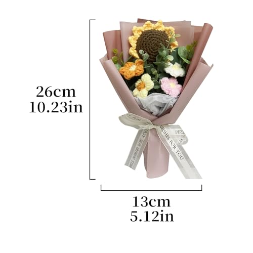 Crochet Flowers Bouquet, Handmade Knitted Bouquet, Crochet Flower Kit Knitted Fake Sunflower Daisy, Gift for Mother Wife on Birthday Anniversary (01Cappuccino Color) - color: 01cappuccino Color