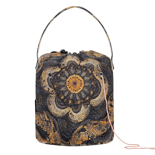 Tatenale Crochet Bag Yarn Bag Knitting Project Bag with Pockets and Handle Portable Yarn Storage Organizer Tangle Free 8.3x11 InchCottonmouth Skin Mandala Dark Purple45 - color: Cottonmouth skin Mandala Dark Purple45