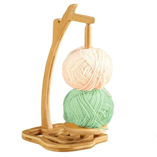 Joyeee Magnetic Rotating Pendulum Yarn Ball Dispenser Stand, Wooden Spinning Yarn Spool Crochet Spinner Carousel for Yarn Storage, Perfect for Crocheting and Knitting Projects, Natural Finish - color: Blonde