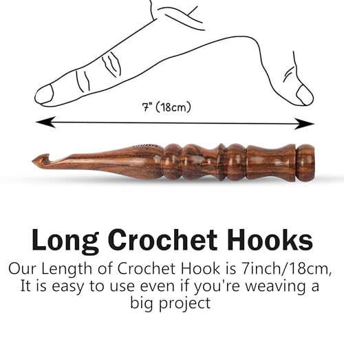 PIEWOOD - Wooden Crochet Hooks, Set of 7 Crochet Hooks Ergonomic Soft Grip Handle, Crochet Hooks for Crocheting Yarn, Knitting Gift for Her (Set of 7) - size: Set of 7