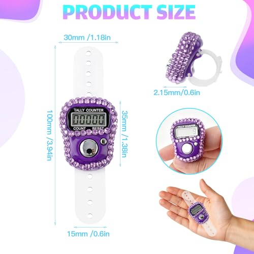 12 Pack Rhinestones Finger Counter, Clicker Counter with 5-Digit Display | 12 Colors Tally Counter Clickers for Running, Golf, Knitting & Inventory, Resettable Electronic Clicker for Daily Use