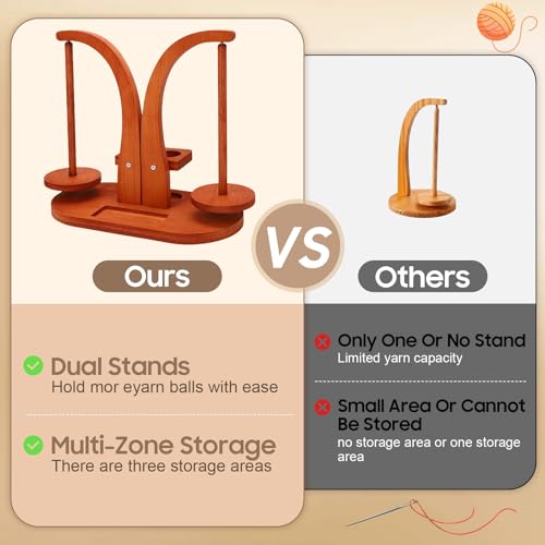 Wooden Yarn Holder, Yarn Ball Holder Wooden,Smooth Rotating Yarn Spinner with Double Spindles, Double Yarn Ball Holder Stand, Spinning Yarn Holder for Crochet Lovers