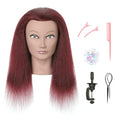 100% Real Human Hair Mannequin Head with Stand Manikin Cosmetology Doll Training Head for Hairdresser Practice Braiding Styling Curling Cutting Display - color: Winered