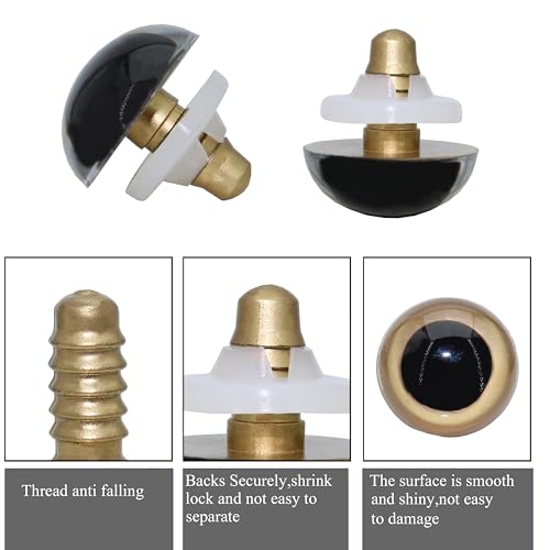 ARTCXC 10/15/18/20mm Gold Safety Eyes for DIY Crocheting | 180pcs Craft Eyes and Washers for Handmade Plush Animal Amigurumi,Premium Material,Easy to Install - color: Gold