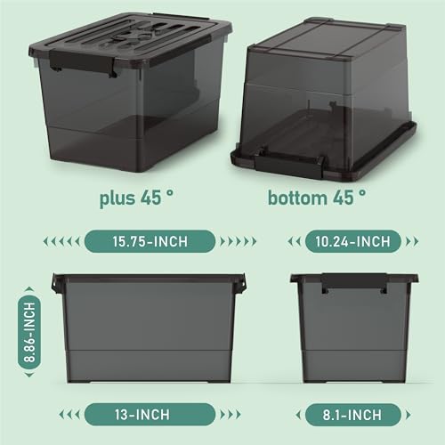 17 Qt Stackable Storage Bins with Lids, Black Clear Locking Plastic Storage Containers with Latches, Organizer Totes for Closet Pantry Bedroom Garage, Space Saving Nesting Storage Box（4 Pack） - color: Black, size: 17 Quart