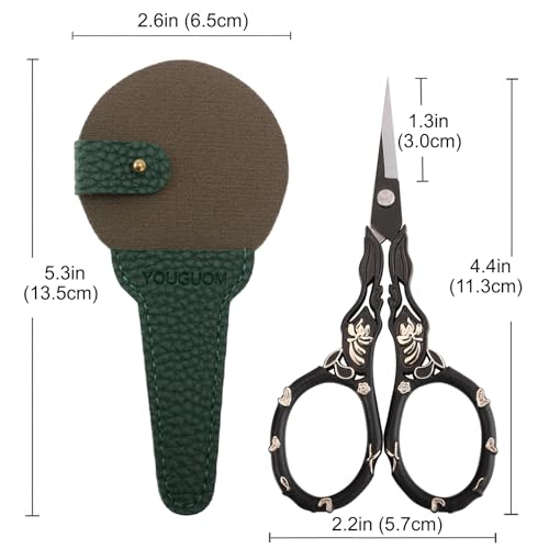 YOUGUOM Sewing Embroidery Scissors with Cover, Crochet Snips | Small, Sharp, Precision, Left/Right Handed, DIY Tool Kit, for Craft, Needlework, Cross Stitch, Yarn, Detail, Threading, Black - color: Golden Black