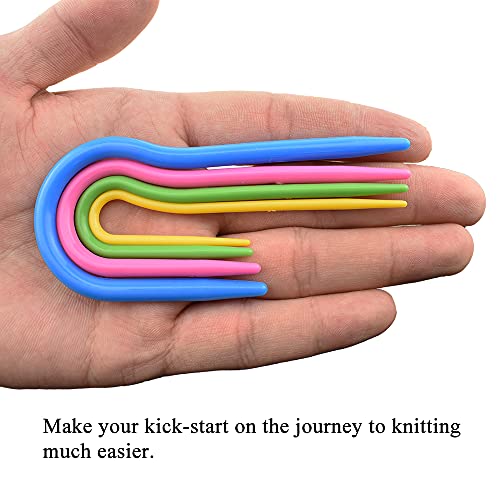 Hahiyo U-Cable Needles Stitch Holders Set Sturdy Plastic Mixed Color Safety Pin Cable Knitting Bent Weaving Needle Hooks 16 Pieces for Sweaters Socks Yarn Sewing Crochet Embroidery