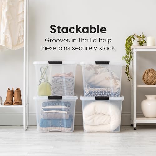 IRIS USA 4-Pack 72 Quart Storage Bins with Lids, Clear | Transparent design makes contents easy to find. Perfect for moving, blankets, clothing, and garage storage. Nestable design - color: Clear, size: 72 Qt, style: 4 Pack