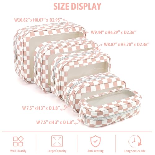 YOPCDJ 5PCS Diaper Bag Organizer Pouch Set, TSA Approved Toiletry Bag, Clear Waterproof TPU Makeup Bag Set Travel Organizer Bags for Women and Kids - color: Pink, size: 5pcs