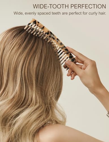 Heesch Wide Tooth Comb for Curls, Wet, Thick Hair, Detangling Comb 5 Inch Small Travel Comb & 7 Inch Large Comb for Women, 2 Pack Blonde Tortoise Comb Set, Made from Cellulose Acetate - color: Blonde Tortoise