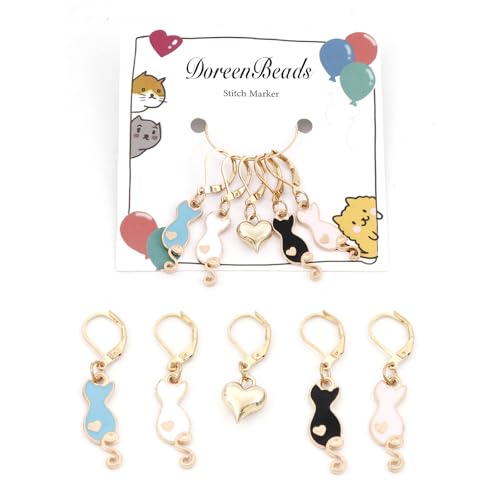 DoreenBeads Stitch Markers for Crocheting and Knitting | Alloy Enamel Crochet Marker Crochet Gifts for Knitting Weaving Sewing Accessories Quilting Jewelry Making - color: Cats Sitting on the Back