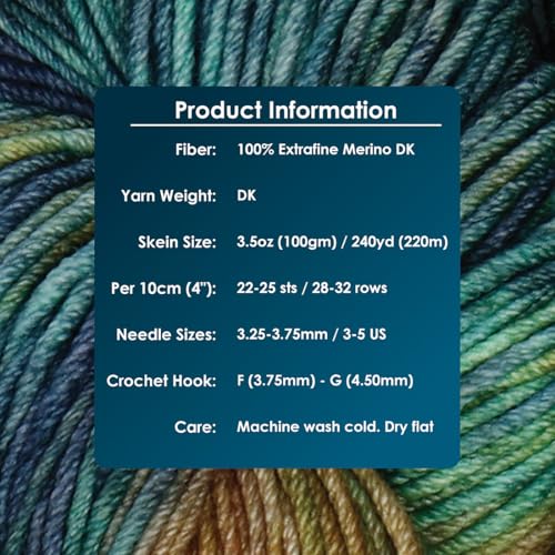 KnitPro Symfonie DK Weight Merino Wool Yarn 240yds, 100g, Riverbank | 100% Extrafine Merino, Hand Dyed, OEKO-TEX Certified, Superwash, Colorfast, #3 Yarn Skein for Knitting & Crochet - color: Riverbank