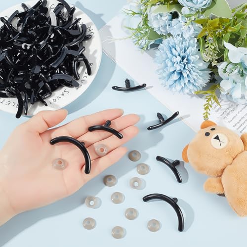 PH PandaHall Plastic Craft Mouth 100pcs Black Safety Mouth 2 Sizes Arc Shape Crochet Mouths Amigurumi Eyes Eyebrows with Washer for Large Plush Teddy Bear Crocheting Stuffed Animal Crafts, 40mm/55.5mm