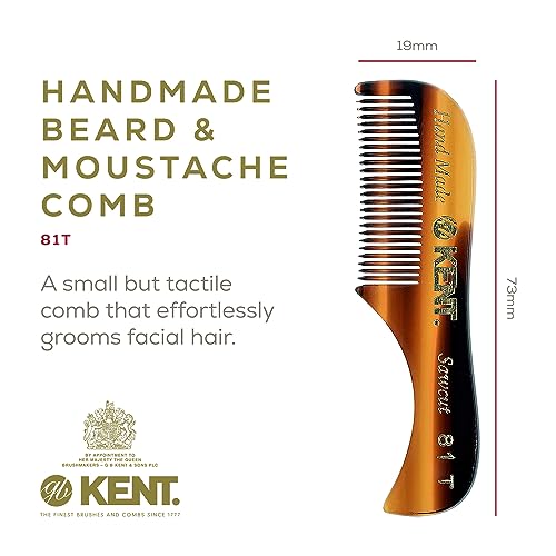 Kent 81T FOT Tortoiseshell Beard Pocket Comb Set for Men - Beard Kit for Travel and Home, Mustache Comb for Men, Mini Comb Beard Combs for Mens Grooming, Sawcut Hand polished Made in England - color: Tortoiseshell
