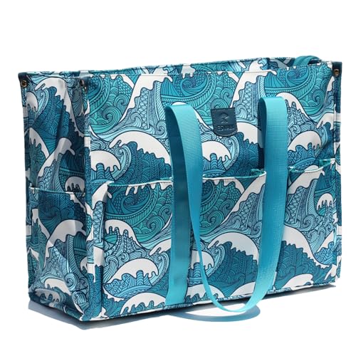 ESVAN Utility Tote Bag with Zip Top Waterproof Teacher Tote Bag for Teacher Work Women Beach - color: A Wave