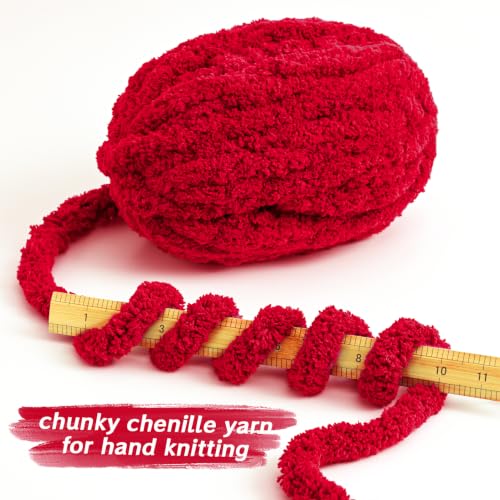 10 Pack Red Fuzzy Chunky Yarn for Hand Knitting, Bulky Thick Fluffy Chenille Yarn for Crocheting, 240yds/70.5oz Jumbo Crochet Yarns, Soft Chunky Knit Blanket Yarns for Crochet - color: 10 Red