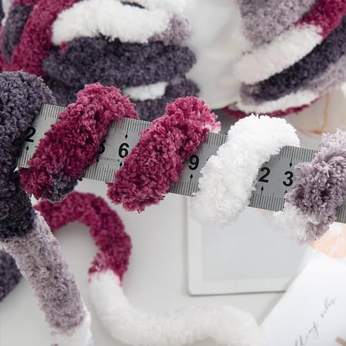 MABOZOO Tie Dye Chunky Yarn for Crocheting 8 Pack,Fluffy Jumbo Chenille Yarn,Soft Plush Yarn Bulky,Giant Thick Fuzzy Yarn for Hand Knitting or Arm Knitting,Purple Multi (26 yds,8 oz Each Skein) - color: Purple,Wine Red,White