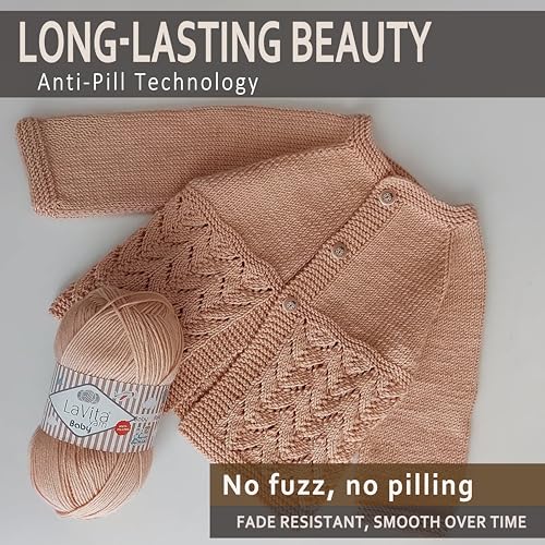 LaVita Baby Premium Anti-Pill Acrylic Yarn - 820 Yards, 3 x 3.5 oz - Warm, Airy Fiber with Silky Texture - Oeko-TEX Certified, Durable, Lightweight, Long-Lasting, Solid Pastel Colors - 3 Skeins Pack - color: Baby_4025