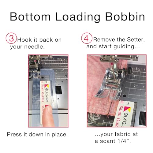 Guidelines4Quilting Super Easy Seam Guide Setter with 6 Reusable Adhesive Seam Guides - Easily Set a Scant 1/4-Inch Guide to Achieve Accuracy and No Fabric Waste - For Any Sewing Machine - Made in USA