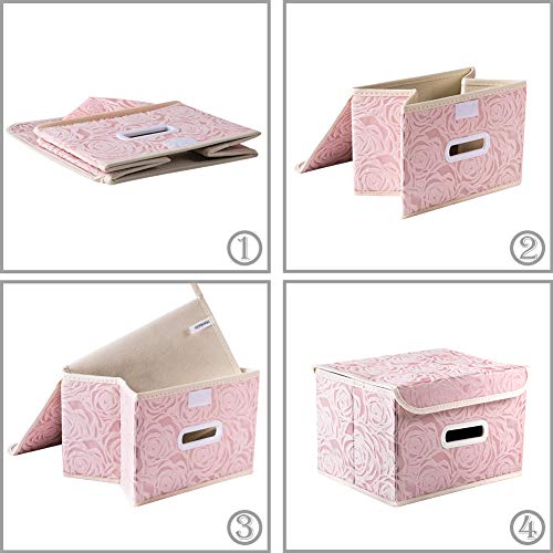PRANDOM Collapsible Storage Boxes with Lids Fabric Decorative Storage Bins Cubes Organizer Containers Baskets with Cover Handles Divider for Bedroom Closet Living Room 9.8x7.9x6.7 Inch 3 Pack - color: Pink, size: Small(3-Pack)