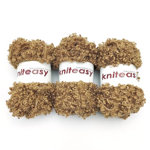 Teddy Fur Curly Yarn, 3 Skeins (150g/5.3oz Total, 15mm Thick), Chunky Faux Fur Eyelash Yarn, Super Soft Fluffy Yarn for Doll Hair Weaving, Crochet, Knitting, Amigurumi (Brown) - color: Brown