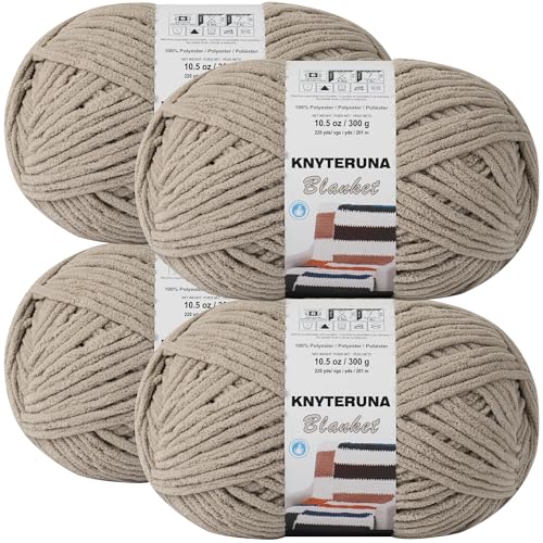 #6 Super Bulky Blanket Yarn for Crocheting - 4 Skeins(Each 10.5oz/300g, 220yds/201m), Chunky Chenille Thick Plush Big Soft Yarn for Crocheting Knitting Blankets, Khaki - color: Khaki