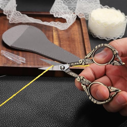 Precision Embroidery Scissors – 4.6in Vintage Classic Straight Pointed Shears, Sharp Stainless Steel Small Detail Thread Snips for Needle Craft, Sewing, Decoupage, Yarn, Fabric – with Pouch