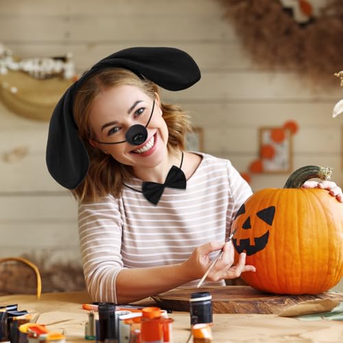 Mototo Zoo Animals Costume Accessories Set Animal Ears Headband for Adult with Tail Bow Tie for Halloween Dress Up Party - style: Black Dog