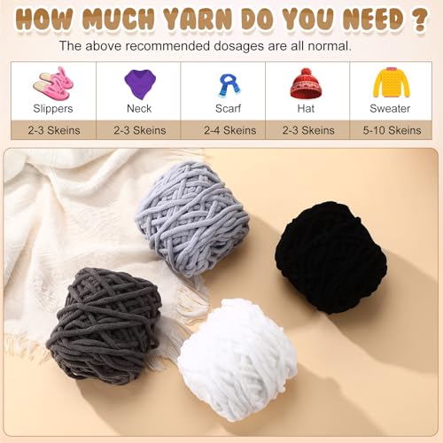 Buryeah 8 Pack Chunky Chenille Yarn for Crocheting, Dark Series | Soft Thick Fluffy Yarn for Hand Knitting, Bulky Velvet Blanket Plush for Weaving, DIY Crafts, Each 3.5 oz 55 Yards - color: Dark Series