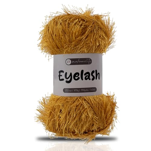 Makromecity Eyelash Yarn – Fuzzy Fun Fur Yarn, 3.53 Oz (100g) 150 yd (140m), Weight 3 Light, Premium Polyester Novelty Feather Yarn for Scarves, Amigurumi, Plush Toys & Craft (Mustard, 1 Skein) - color: Mustard, size: 1 Skein