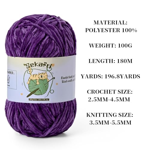 3 Pack of 300g (590yds) Fuzzy Chenille Yarn for Crocheting,Fluffy Amigurumi Crochet Yarn for DIY Craft/Hat/Clothes, Soft Velvet Baby Blanket Yarns（3 Violet） - color: 3 Violet