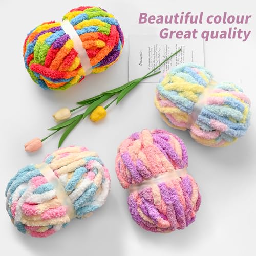 10 Pack Jumbo Chunky Yarn for Hand Knitting, Fluffy Chunky Chenille Yarn for Crocheting, Variegated Chunky Knit Baby Blanket Yarn, 240 yds /70.5 oz Super Bulky Yarn（Rainbow） - color: 10 Rainbow