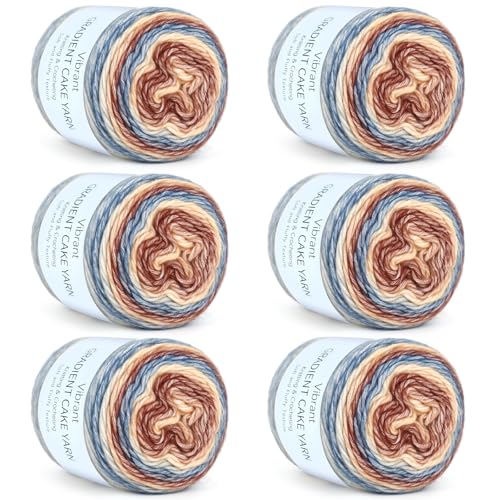 Aeelike Cake Yarn for Crocheting, Soft Ombre Crochet Yarn, Khaki Gradient | 6 PCS #3 Light weight 100g(3.52oz) 245m( 267yards), 60% Cotton Blend Gradient Yarn for Blanket Scarves DIY Crafts, Ideal Gift - color: Khaki Gradient, size: 6 pcs