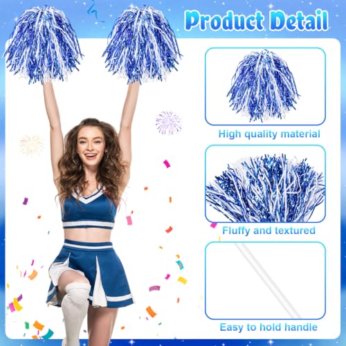 Vinsot 40 Pcs Cheerleading Pom Poms Bulk, Metallic Foil School Spirit Shakers Cheer Pom Poms with Plastic Long Handle for Soccer Basketball Sport Dance Team Squads Fan Celebration - color: Blue White Mix