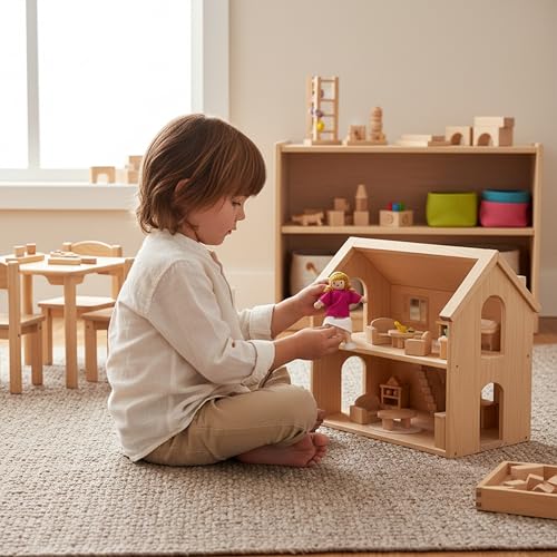 PlanToys® Mother Dollhouse Wooden Figurine Poseable 1:12 Scale 5-Inch Doll | mom character, doll house people accessories, bendable arms, kids pretend play, girls storytelling gift ages 3+ for boys - color: Caucasian Mom