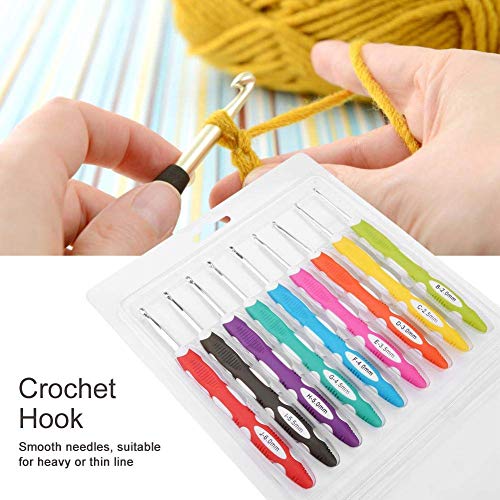 9PCS Crochet Hook Set, Knitting Tool with Extra Long Soft Grip Ergonomic Handles for Arthritic Hands Smooth Needles with PU Case