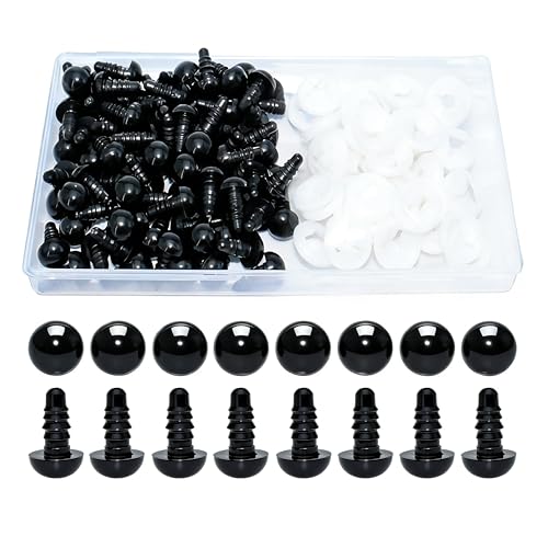 ARTCXC 50pcs 10mm Solid Black Safety Eyes for DIY Crochet Amigurumi | Plastic Craft Eyes with Washers for Crocheting of Puppet Bear Stuffed Animals Dolls DIY Projects.50pcs Eyes + 50pcs Washers - size: 10mm