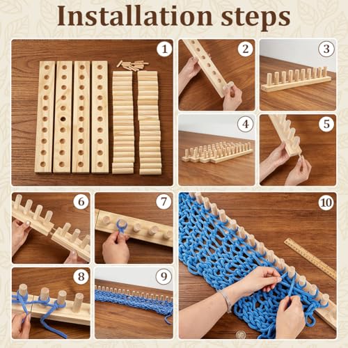 PH PandaHall Chunky Blanket Loom Knitting Kit, 63" DIY Wooden Weaving Blanket Maker Adjustable Size Hand Knitting Kit Yarn Crochet Loom Frame for DIY Hand Yarn Crafts Beginner