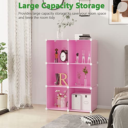 C&AHOME 6-Cube Storage Organizer Cube Shelf Closet Storage Bookcase, Pink | Stackable Cubby Storage, Bookshelf, Portable Plastic Storage Closet Organizer, DIY Modular Shelving Units for Home, Wardrobe - color: Pink