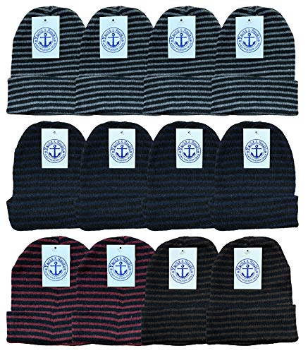 Yacht & Smith Wholesale Beanie and Glove Winter Bulk Kit, Kids Adults Bulk Sets, Homeless Donation Shelters - color: 12 Pack Adults Stripe