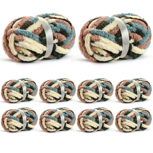 10 Pack Jumbo Chunky Yarn for Hand Knitting, Fluffy Chunky Chenille Yarn for Crocheting, Variegated Chunky Knit Baby Blanket Yarn, 240 yds /70.5 oz Super Bulky Yarn（Apricpot Green） - color: 10 Apricpot Green