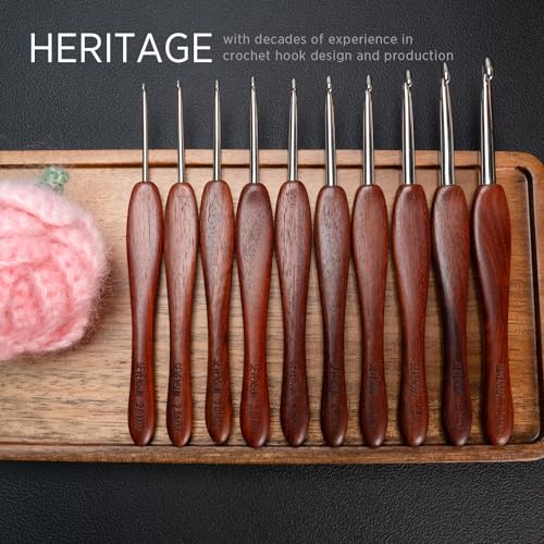 SEVENSUN Mimosa 0.8mm Single Crochet Hook, Available in 0.6mm-6.5mm, Ergonomic Hand Polished Stainless Steel Inline Pointy Wood Handle Crochet Hook for Arthritic Hands, Mother's Day Gifts for Mom - size: 0.8mm(Steel 12)