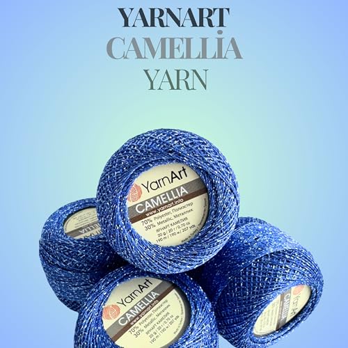 Yarnart Camellia Metallic Shimmer Fine Yarn - 70% Polyester, 30% Metallic, 192m, 20g, Crochet Thread, Lace, Embroidery, Jewelry Making, and Decorative Craft Yarn, 1.25mm Hook (Royal Blue, 20g Skein) - color: Royal Blue, size: 20g Skein