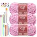 LUNARM Chenille Yarn 3 Pack 3.5oz Chunky Blanket Velvet Yarn 263 Yard | Light Pink Chunky Chenille Yarn for Beginners Crocheting Hand Knitting Scarves with Big Eye Needles Machine Washable - color: Light Pink