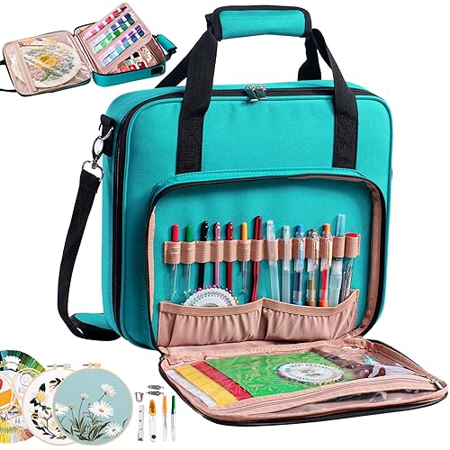 MYBAGZING | Large Embroidery Project Bag - Cross Stitch Supplies Organizer - Embroidery Kits & Storage Bag - Organizer for Floss, Loops (Bag Only) - color: Teal