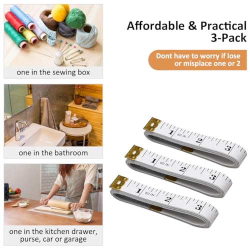 3-Pack Flexible Tape Measure Accurate Dual Scale Soft Measuring Tape for Sewing Tailor Craft Ruler, Perfect for Body Measurements, Weight Loss, Clothing, Seamstress, Sewing Supplies, 150cm/60 inch - color: Yellow